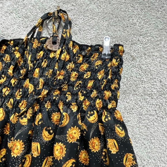 Pretty Rosa Paris Dress Women's 4 Black Yellow Sun Moon Print Strappy Sleeveless - Picture 6 of 13